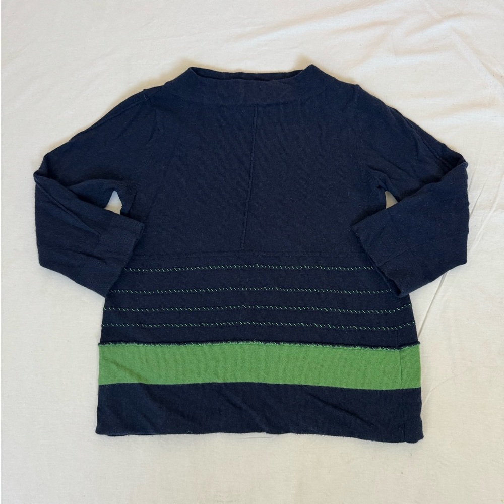 Anthropologie Field Flower Navy and Green Striped Sweater 60s style retro